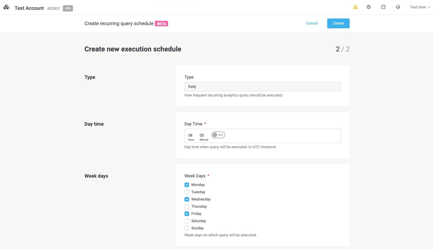 Schedule Analytics recurring daily query