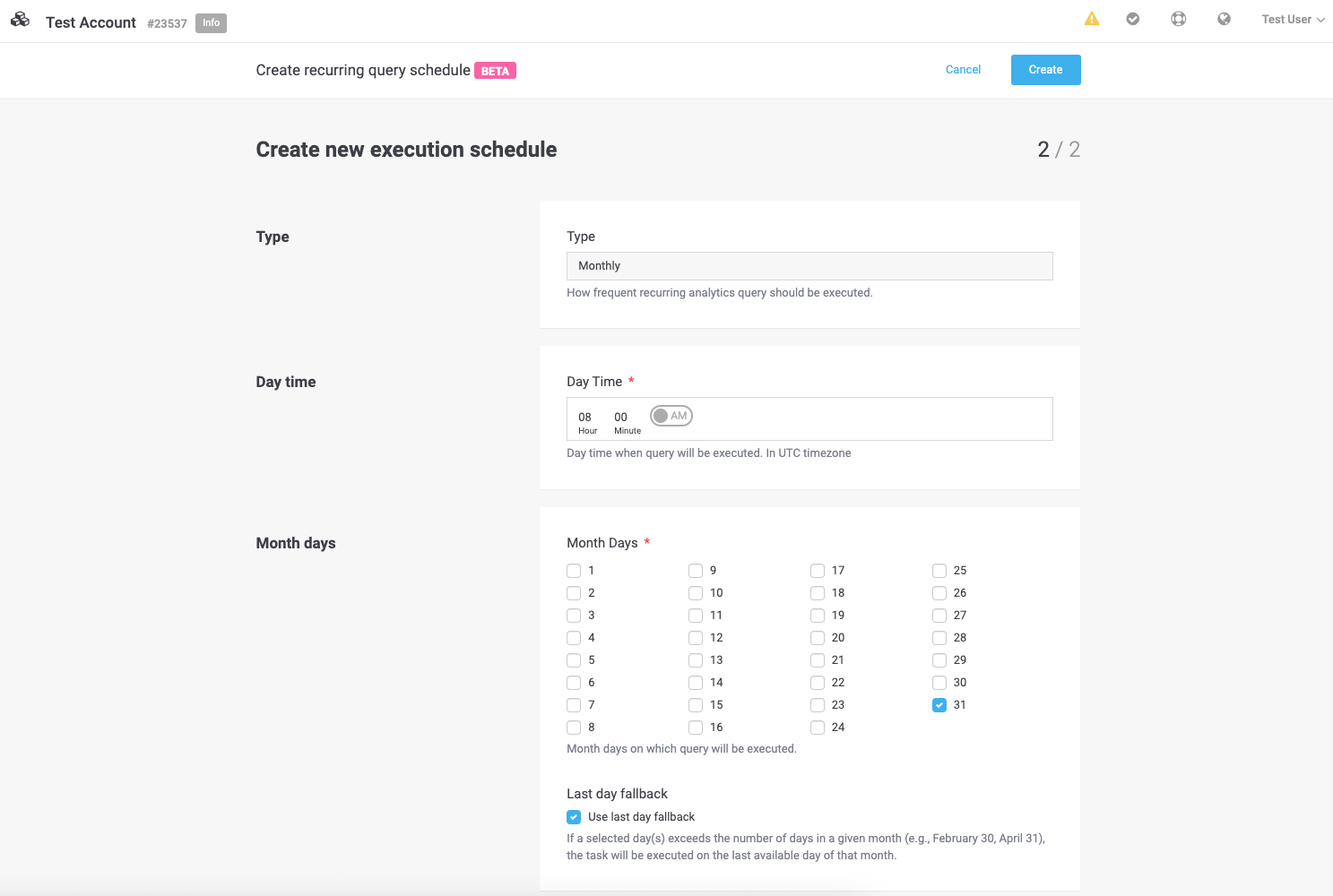 Schedule Analytics recurring monthly query